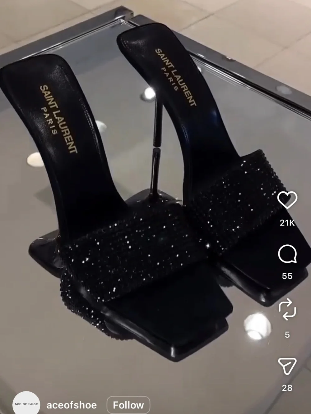 Saint Laurent Black Glitter Crystal-Embellished Slide Heels size 37.5 - Picture 6 of 8